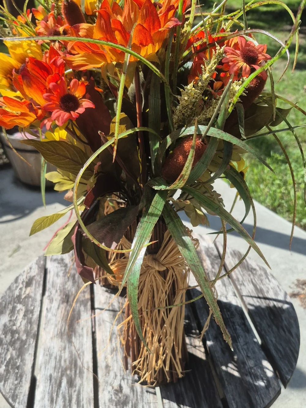 Autumn Fall Faux Sunflower Cat Tails Arrangements 2 Thanksgiving Fall Decor